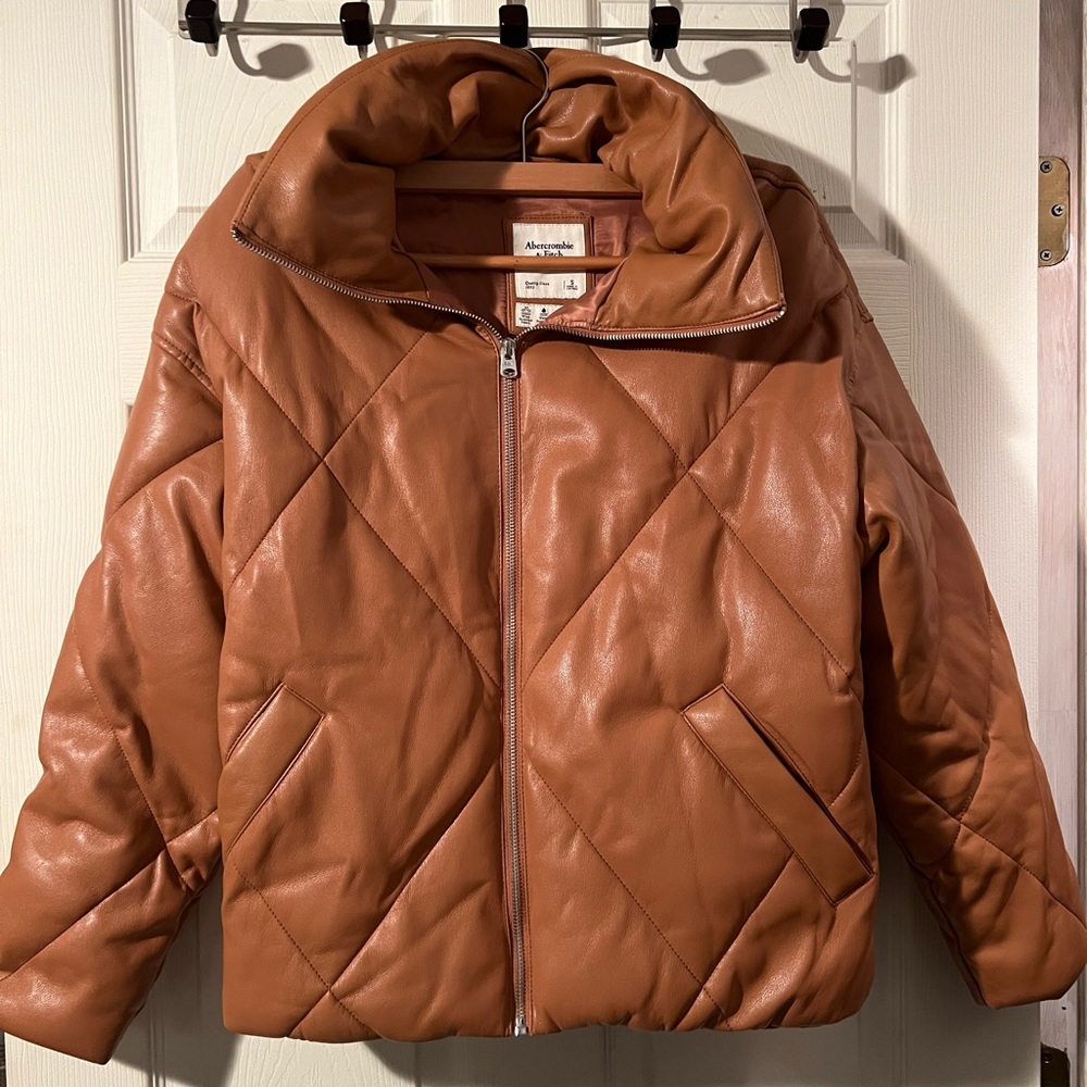 Women’s Abercrombie & Fitch vegan leather winter jacket, size small.